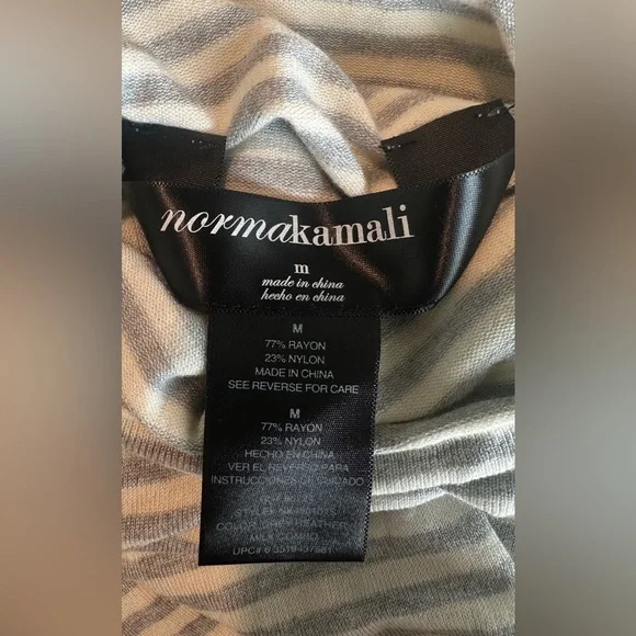 NORMA KAMALI Top Medium Turtleneck Rayon/Nylon Minimalist Striped Gray White - Picture 2 of 6